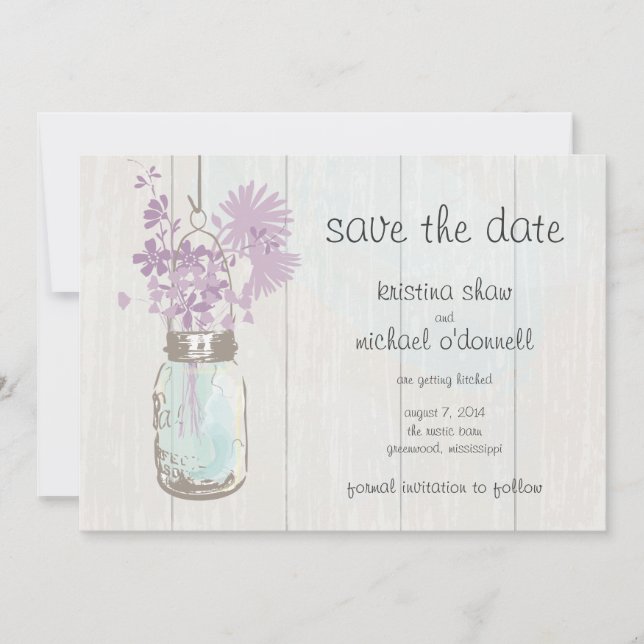 Rustic Mason Jar & Wildflowers Save the Date (Front)