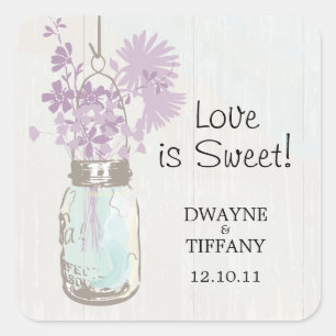 Rustic Mason Jar & Wildflowers Square Sticker