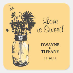 Rustic Mason Jar & Wildflowers Square Sticker