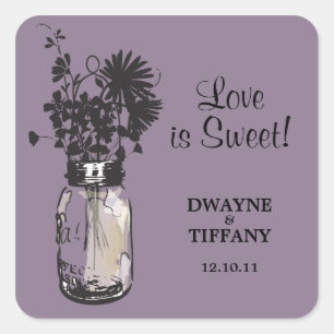 Rustic Mason Jar & Wildflowers Square Sticker