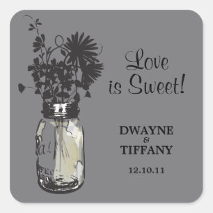 Rustic Mason Jar & Wildflowers Square Sticker
