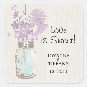Rustic Mason Jar & Wildflowers Square Sticker