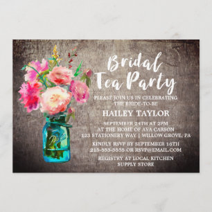 Rustic Mason Jar with Flowers Bridal Tea Party Invitation