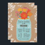 Rustic Mason Jar with Flowers on Craft Paper Invitation<br><div class="desc">This wedding invitation collection features a rustic hand drawn mason jar filled with flowers on a craft paper background. A leaf border adds an outdoorsy feel,  making it perfect for spring and summer weddings. Background colour can be customised to suit your motif,  just send me a message.</div>