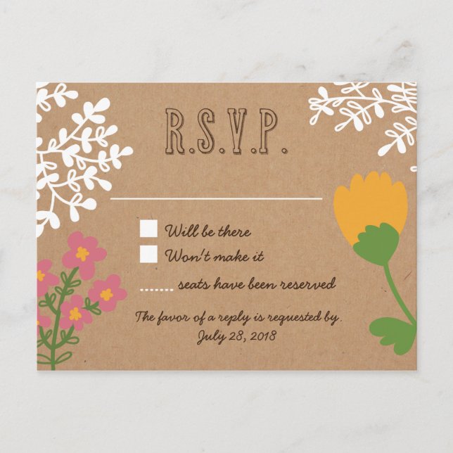 Rustic Mason Jar with Flowers on Craft Paper RSVP Invitation Postcard (Front)