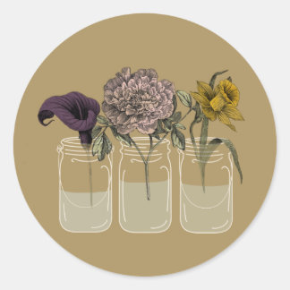 Rustic Mason Jar with Flowers Round Stickers