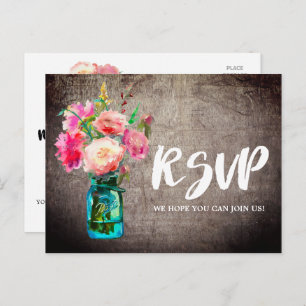 Rustic Mason Jar with Flowers Song Request RSVP Invitation Postcard