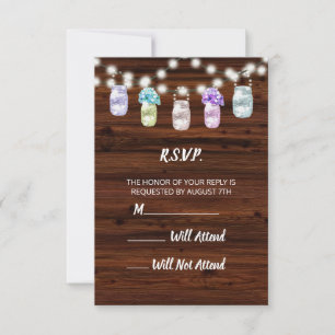 Rustic Mason Jar With Lights Wedding R.S.V.P. RSVP Card
