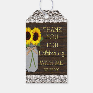 Rustic Mason Jar with Sunflowers Bridal Shower Gift Tags