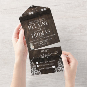 Rustic Mason Jar Wood Barrel Wedding Invitation