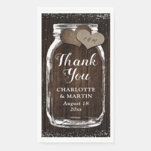 Rustic Mason Jar Wood Burlap Thank You Wedding Napkin