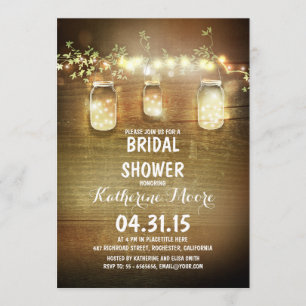 rustic mason jars and lights bridal shower invitation