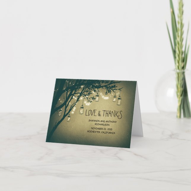 rustic mason jars and twinkle lights thank you (Front)