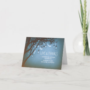 rustic mason jars and twinkle lights thank you card