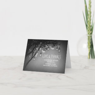 rustic mason jars and twinkle lights thank you card
