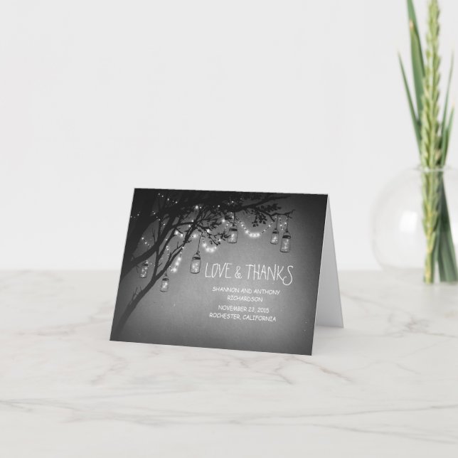rustic mason jars and twinkle lights thank you card (Front)