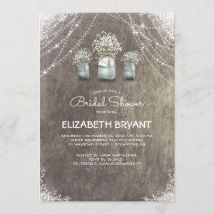 Rustic Mason Jars Baby's Breath Bridal Shower Invitation