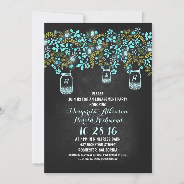 rustic mason jars chalkboard engagement party invitation (Front)