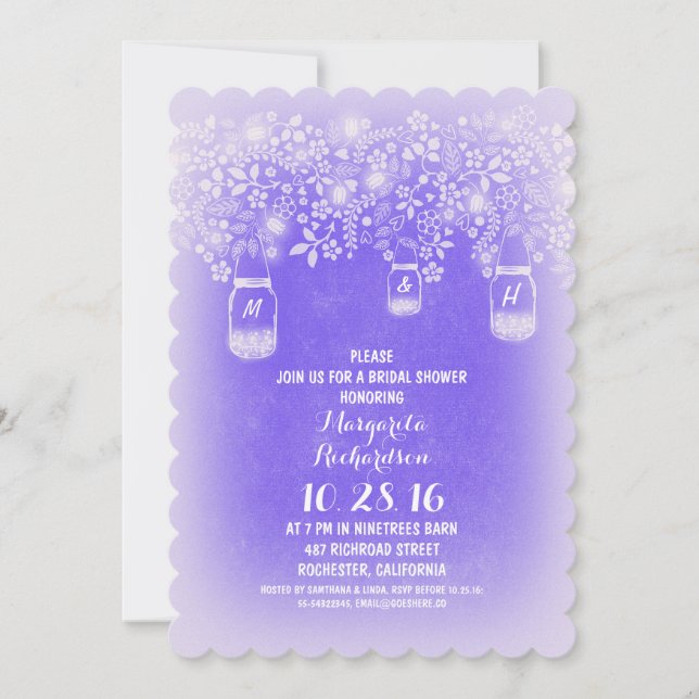 rustic mason jars cornflower blue bridal shower invitation (Front)