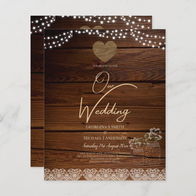 Rustic Mason Jars Lights Lace Gypsophilia WEDDING (Front/Back)