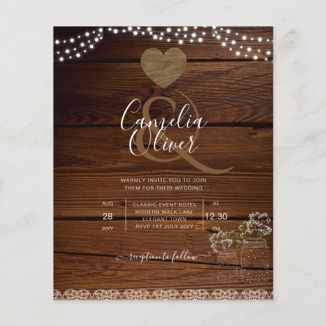 Rustic Mason Jars Lights Lace Gypsophilia WEDDING (Front)