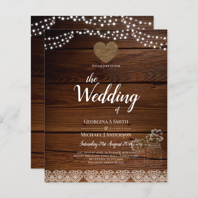 Rustic Mason Jars Lights Lace Gypsophilia WEDDING (Front/Back)