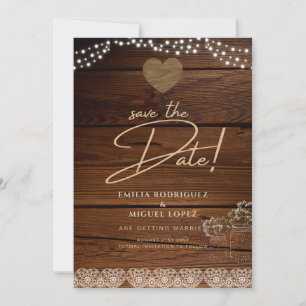 Rustic Mason Jars Lights Lace Gypsophilia WEDDING Invitation