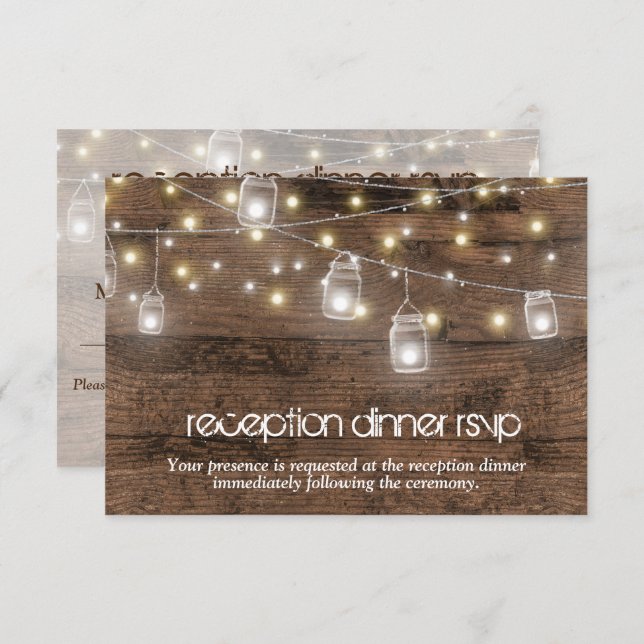 Rustic Mason Lights Reception Dinner RSVP Entree Invitation (Front/Back)
