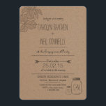 Rustic Masonjar | Leaves | Heart Engagement Party Invitation<br><div class="desc">Engagement party invite with rustic brown background featuring rustic leaves,  whimsical mason jar and cute heart illustration. Check our store for more of this fab design on wedding invites,  rehearsal dinner and many more.</div>