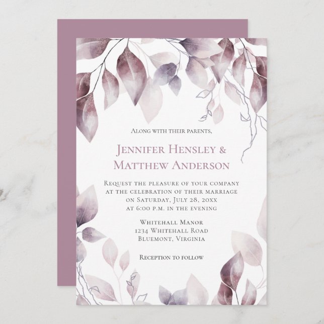 Rustic Mauve Pink Botanical Wedding Invitation (Front/Back)