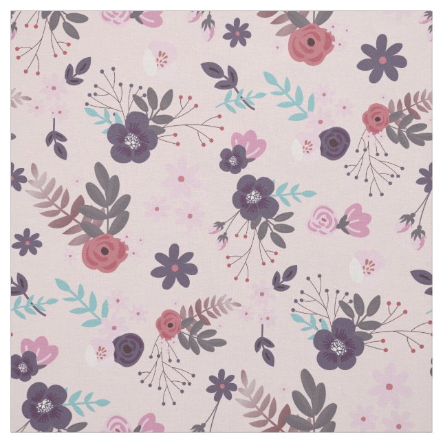 Rustic Mauve Pink & Plum Floral Trendy Pattern Fabric (Swatch)