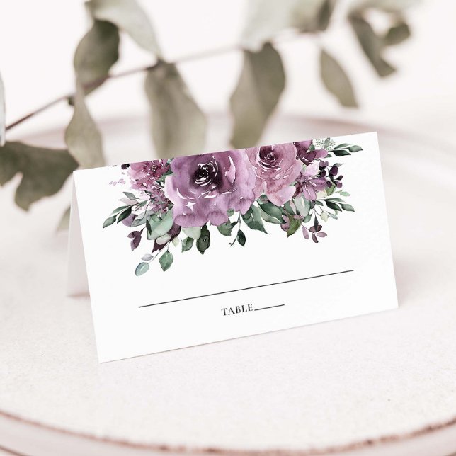 Rustic Mauve Plum Lilac Purple Floral Wedding  Place Card (Creator Uploaded)