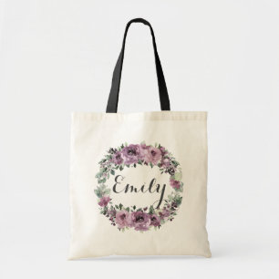 Rustic Mauve Plum Purple Floral Greenery Favour Tote Bag