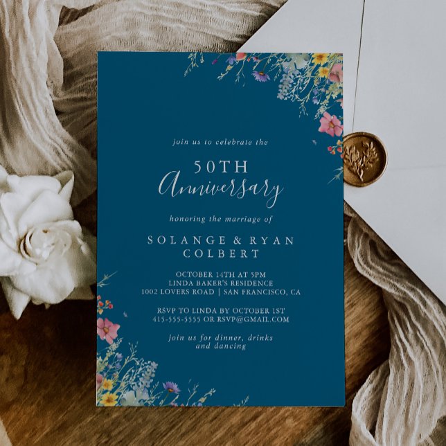 Rustic Meadow Botanical 50th Wedding Anniversary Invitation (Creator Uploaded)