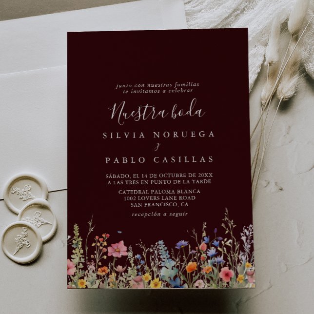 Rustic Meadow Botanical Nuestra Boda Wedding Invitation (Creator Uploaded)