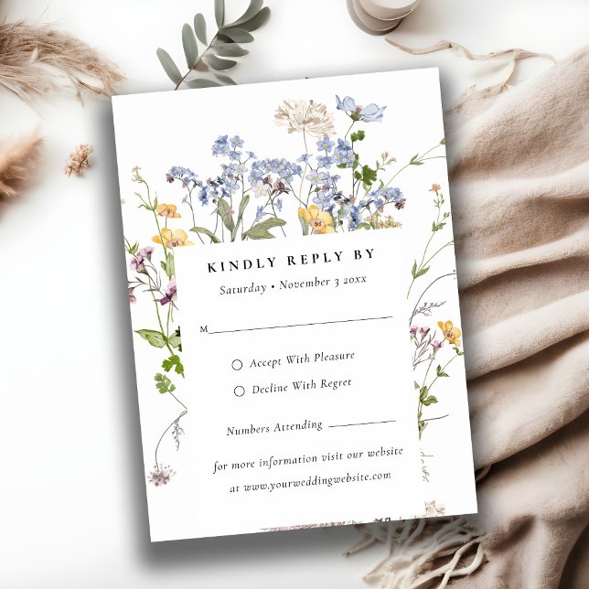 Rustic Meadow Floral Wreath Wedding Mini RSVP Enclosure Card (Creator Uploaded)