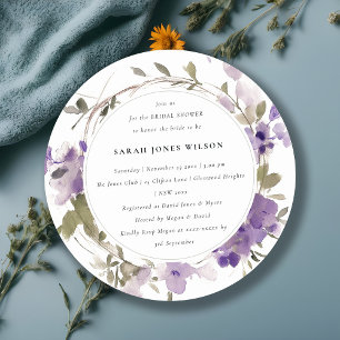 Rustic Meadow Lilac Floral Wreath Bridal Shower Invitation