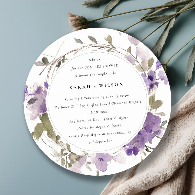 Rustic Meadow Lilac Floral Wreath Couples Shower Invitation (Creator Uploaded)