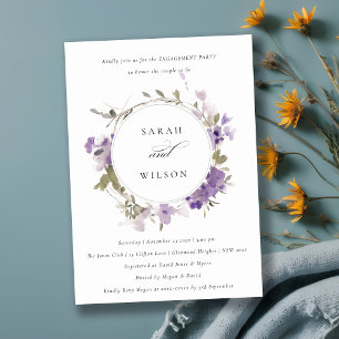 Rustic Meadow Lilac Floral Wreath Engagement Invitation