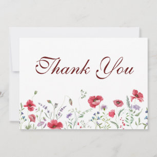 Rustic Meadow Poppy & Lavender Wedding Thank You Card