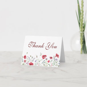 Rustic Meadow Poppy & Lavender Wedding Thank You Card