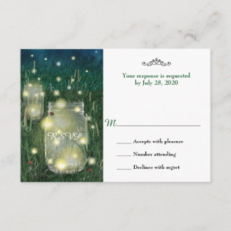 Rustic Meadow Summer Night Mason Jar Firefly RSVP Card