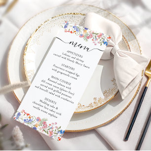 Rustic Meadow Wild Flower Wedding Menu Flat Card