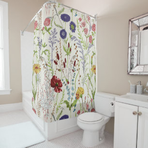 Rustic Meadow Wildflower Botanical Shower Curtain