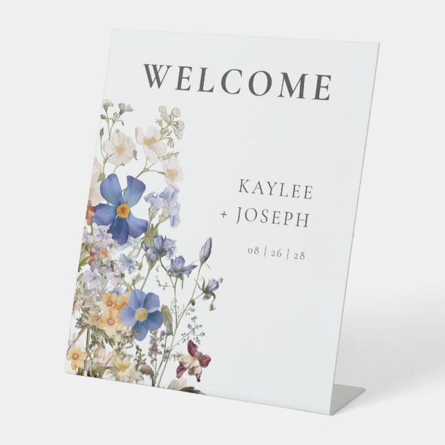 Rustic Meadow Wildflowers Purple Wedding Pedestal Sign (Front)