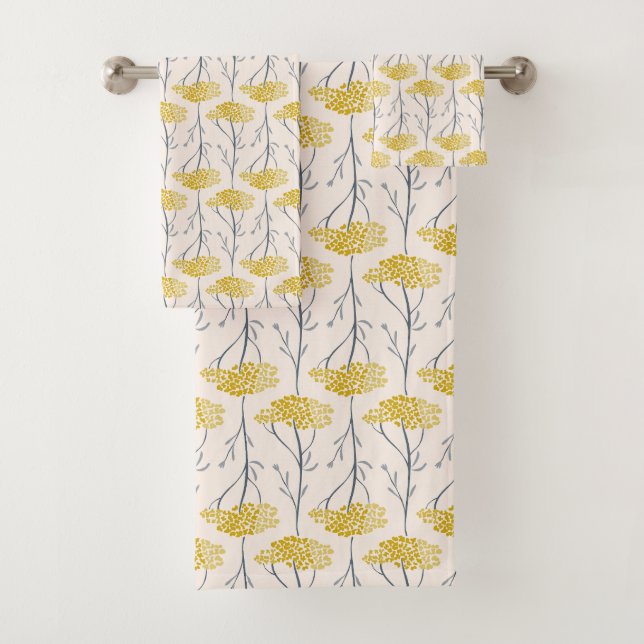 Rustic Meadow Yarrow Wildflower Botanical Mustard Bath Towel Set (Insitu)