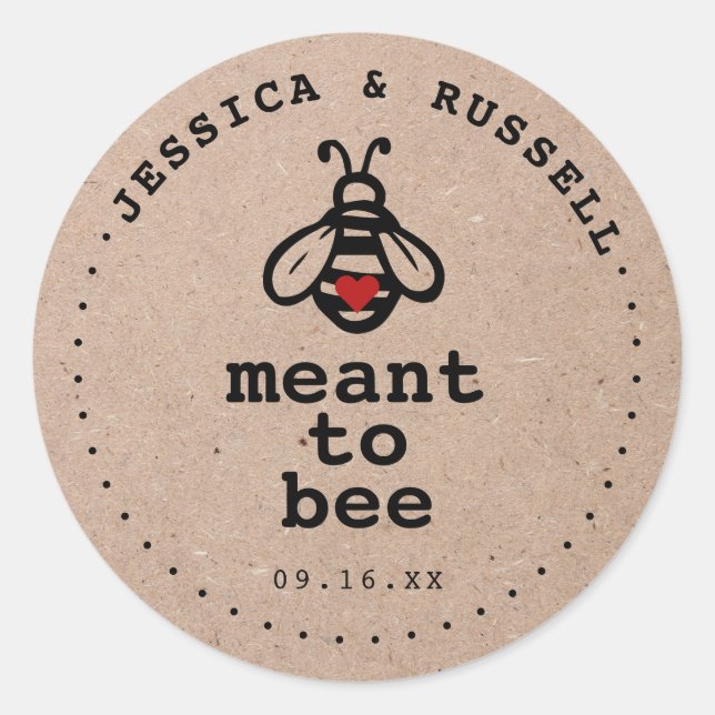 Rustic Meant To Bee Wedding Classic Round Sticker (Front)