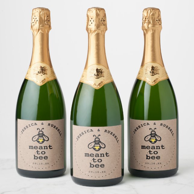 Rustic Meant To Bee Wedding Sparkling Wine Label (Bottles)