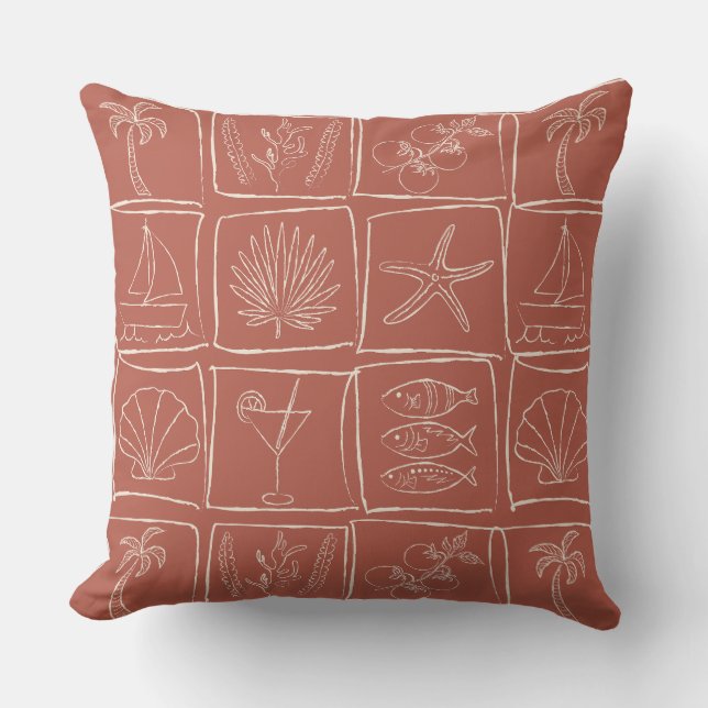 Rustic Mediterranean Coastal Tile Terracotta Cushion (Front)