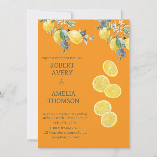 Rustic Mediterranean Lemon Wedding Invitation (Front)